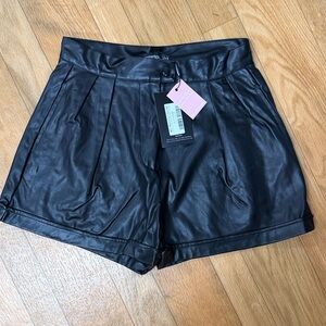 PrettyLittleThing Black High-Waist Faux Leather Pleat Shorts